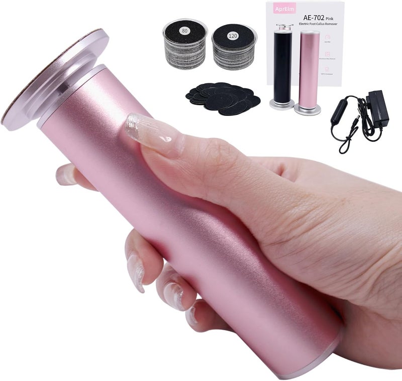APRELM 4.8IN Longer Electric Foot Callus Remover with 80pcs Sandpaper Discs, Professional Aluminum Callus Remover for Feet, Stepless Speed Control Pedicure Tools for Dead Skin (Pink) - Image 1